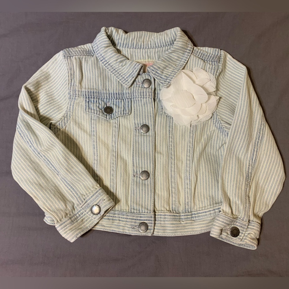 OshKosh B'gosh Light Blue Striped Denim Jacket with White Flower